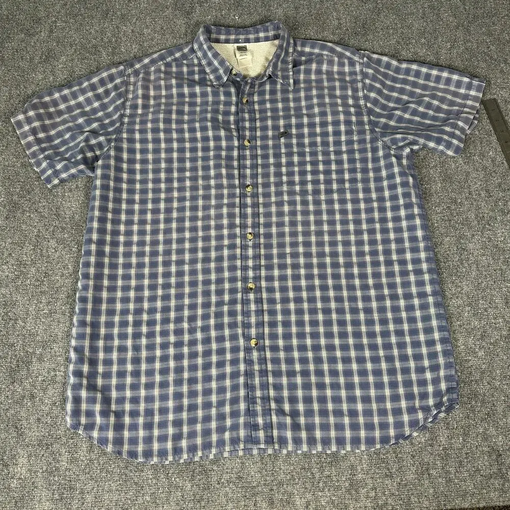 The North Face Button Up Shirt Men's XXL Blue Plaid Hiking Outdoor Short Sleeve
